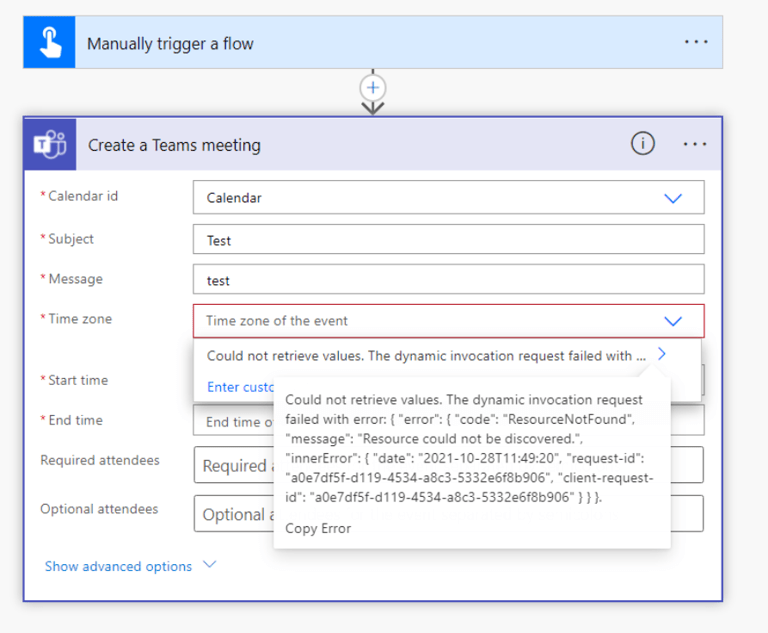 Connector error saying cannot list timezones.